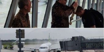 Mendarat di Bandara Dhoho Kediri, Citilink Disambut Water Salute