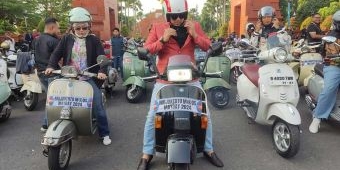 Peringati Mojokerto Mods May Day, Pj Wali Kota Mojokerto Kampanye Safety Riding Bareng Vespa Mania