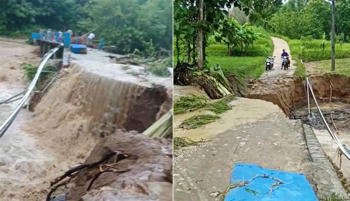 Diguyur Hujan Deras, Jembatan Penghubung Desa Tlokoh - Durjan Putus