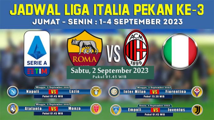 Jadwal Liga Italia 2023-2024 Pekan ke-3: AS Roma Hadapi AC Milan, Napoli vs Lazio