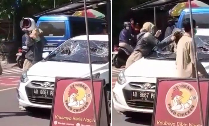 Viral Wanita Berseragam PNS di Ngawi Ngamuk Pecah Kaca Mobil, Seorang Wanita Keluar dari Mobil