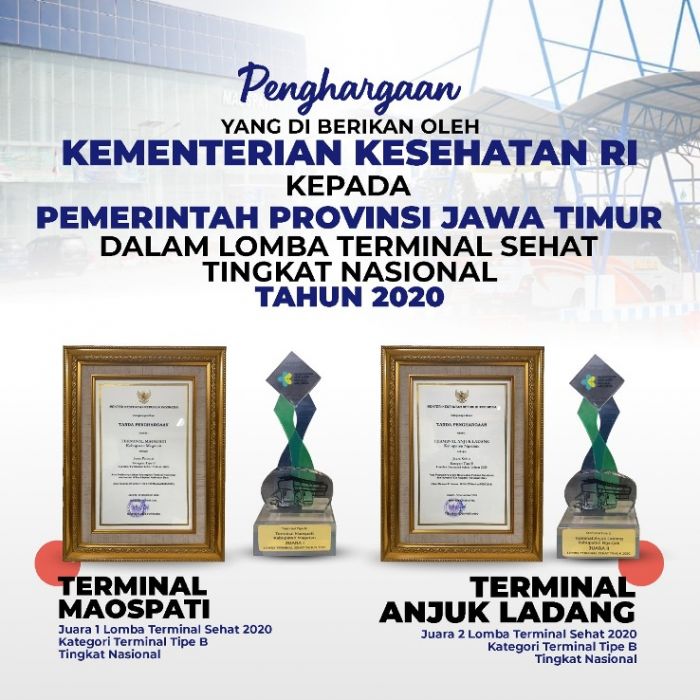 ​Jatim Juara Lagi, Terminal Maospati dan Anjuk Ladang Terbaik Lomba Terminal Sehat Nasional 2020