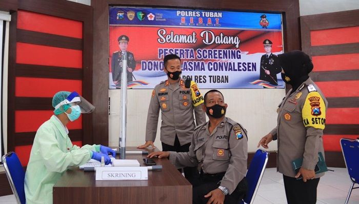 ​Plasma Konvalesen Masih Minim, 28 Anggota Polres Tuban Ikuti Screening Donor Plasma