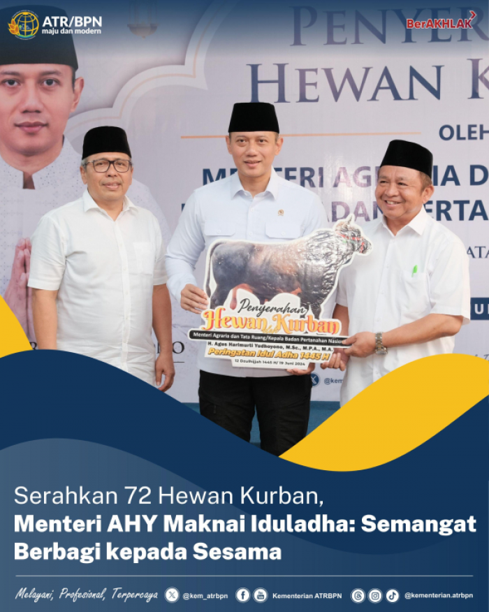 Menteri AHY Serahkan Hewan Kurban Pegawai Kementerian ATR BPN ke Dewan Kemakmuran Masjid