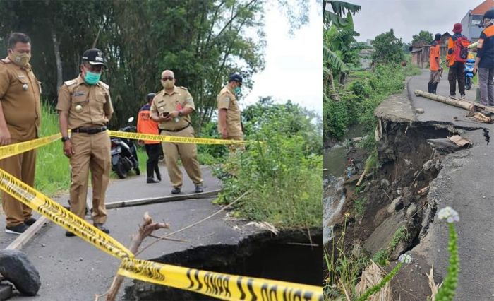 Hujan Deras, Dua Plengsengan Jalan di Batu Ambrol, Wawali Punjul Minta Warga Waspada