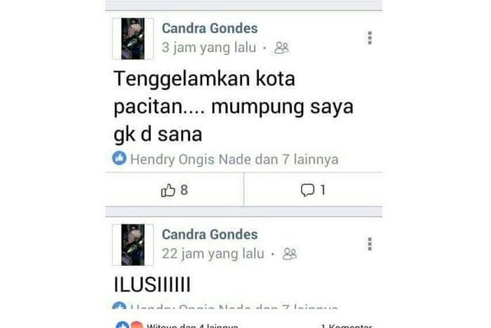 Bernada Sarkastik, Status Pria ini Bikin Geger Netizen di saat Bencana Alam Melanda Pacitan