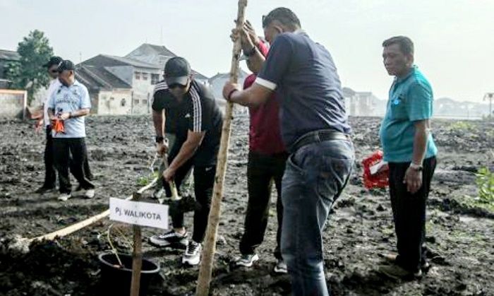 Peringati Hari Sejuta Pohon, Pj. Wali Kota Mojokerto Hijaukan Area Kolam Retensi