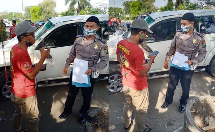 Pecah Ban, Pajero Sport Terguling di Candi Sidoarjo