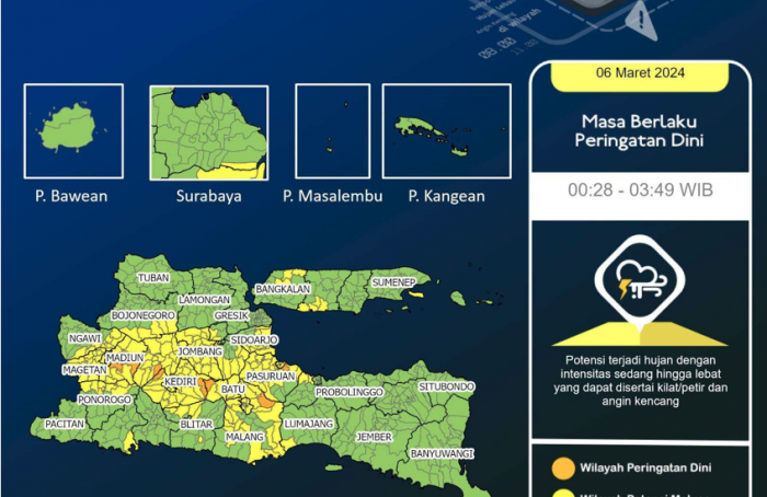 BMKG: Cuaca Hari ini Rabu 6 Maret 2024, Surabaya Raya Masih Potensi Hujan, Kapan Waktunya?