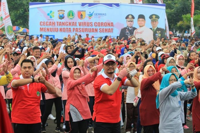 Tangkal Virus Corona, Pemkot Pasuruan Gandeng Polres dan Kodim Gelar Senam Cuci Tangan 