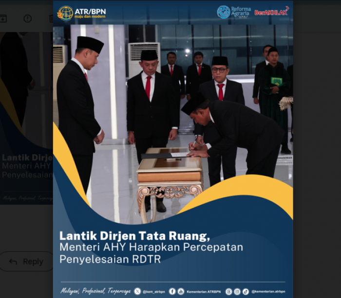 Dwi Hariyawan ​Dilantik Jadi Dirjen ATR, Menteri AHY Minta Bertugas Sesuai Target