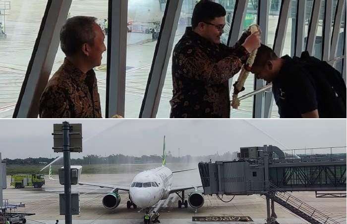 Mendarat di Bandara Dhoho Kediri, Citilink Disambut Water Salute