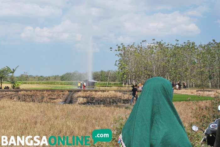 Semburan Air Setinggi Puluhan Meter di Widodaren Ngawi Hebohkan Warga