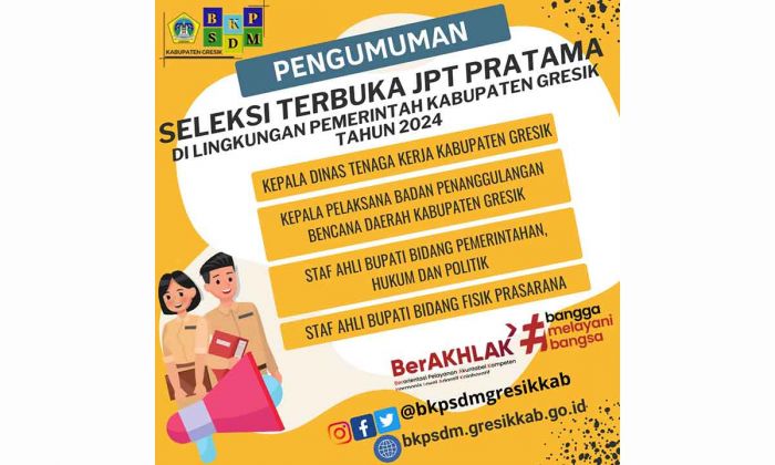 Dibuka 12 Januari 2024, Pendaftar Seleksi Terbuka 4 JPT Pratama Pemkab Gresik Masih Kosong