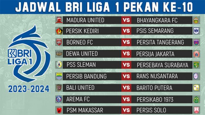 Jadwal BRI Liga 1 2023-2024 Pekan ke-10: PSS Jumpa Persebaya, Madura United Jamu Bhayangkara FC