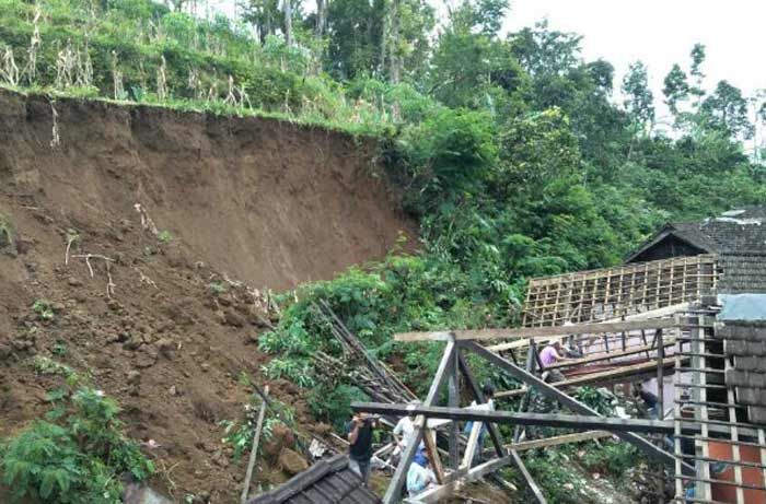 Hujan Deras Kembali Sebabkan Longsor di Gandusari, Tiga Rumah Rusak Parah