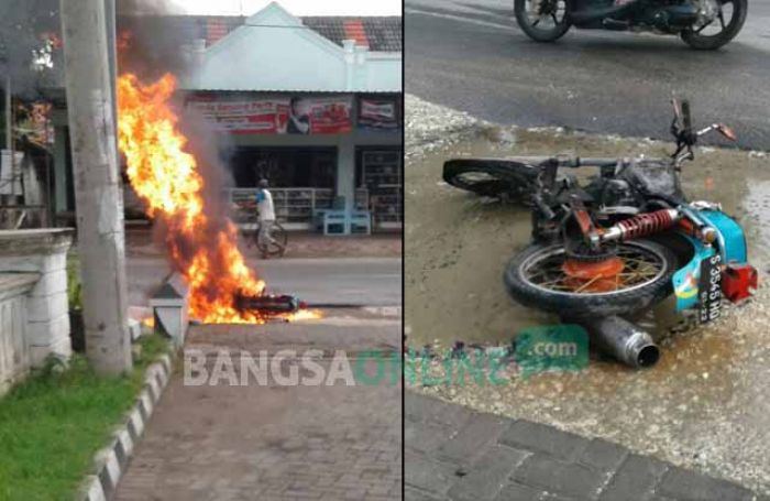 Motor Honda CB Terbakar di depan SPBU Jatirogo