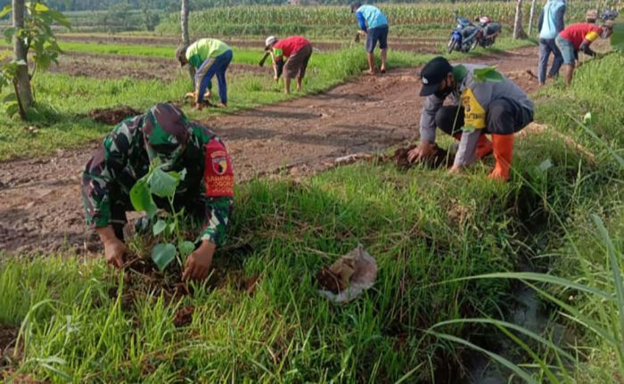 Peduli Lingkungan, Anggota Koramil Jogorogo Bersama Bhabinkamtibmas dan Warga Lakukan Tanam Pohon