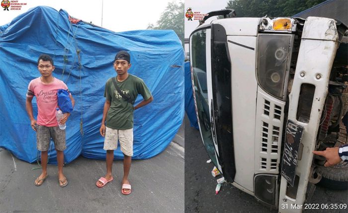 Sopir Ngantuk, Truk Muat Mebel Terguling di Tol Sidoarjo