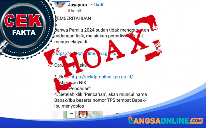 [HOAKS] Pemberitahuan KPU Sudah Tak Lagi Terbitkan Undangan Fisik ke TPS Pemilu 2024