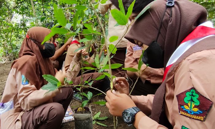 Dipandu Tim ARPL, Anggota Saka Wanabakti Kediri Belajar Cara Mencangkok Tanaman