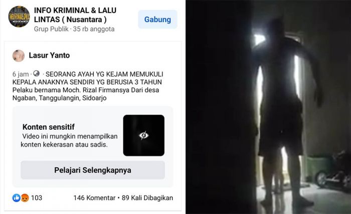 Video Penganiayaan Ayah Terhadap Anaknya Sendiri Gegerkan Sidoarjo, Pelaku Diduga Warga Ngaban