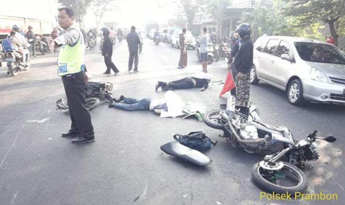 Adu Moncong di Prambon Sidoarjo, Dua Pemotor Tewas Seketika 