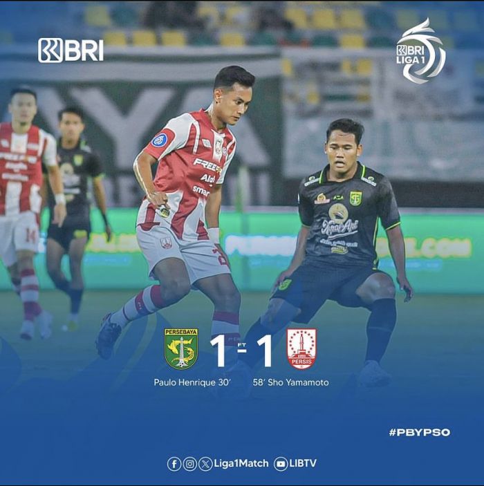 Hasil Liga 1, Persebaya Vs Persis: Bajol Ijo Kembali Puasa Kemenangan, Ditahan Imbang 1-1