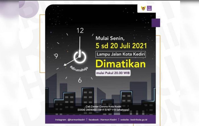 Cegah Kerumunan, Lampu di Beberapa Titik di Kota Kediri Dipadamkan Mulai Pukul 20.00