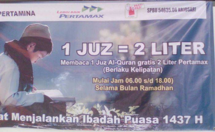 Ngaji 1 Juz Dapat Pertamax 2 Liter, Mau?