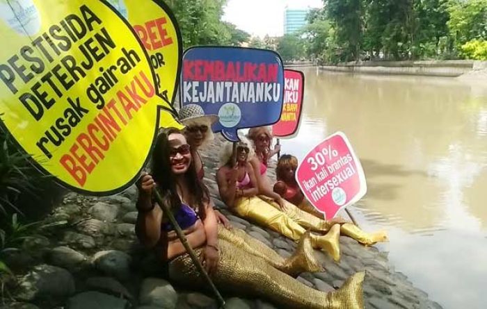 Ada Putri Duyung di Kalimas, Prihatin dan Protes Pencemaran Air di Sungai 