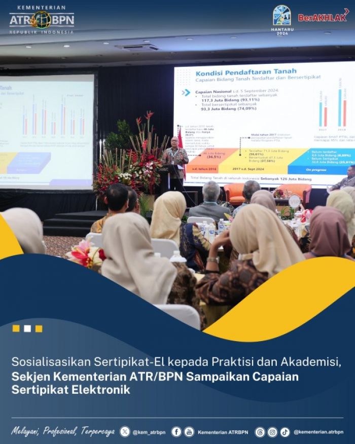 Sekjen Kementerian ATR/BPN Gelar Sosialisasi Sertifikat Tanah Elektronik ke Praktisi dan Akademisi