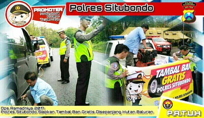 Polres Situbondo Siagakan Tambal Ban Mobile Gratis Pemudik di Hutan Baluran