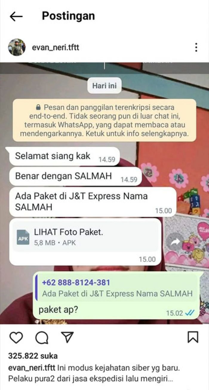 Viral Penipuan Kirim Foto Paket Melalui WA Padahal APK Berbahaya, Saldo Rekening Terkuras!