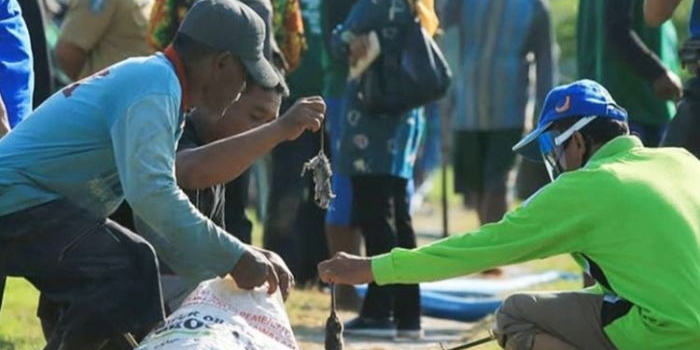 Para petani di Desa Simbatan, Kanor sedang melakukan gropyokan tikus. (foto: JFN for BANGSAONLINE)