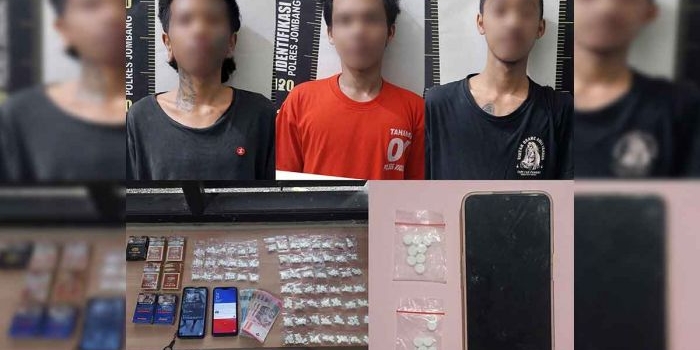 Tersangka beserta barang bukti yang diamankan petugas dari Unit Reskrim Polsek Jogoroto.